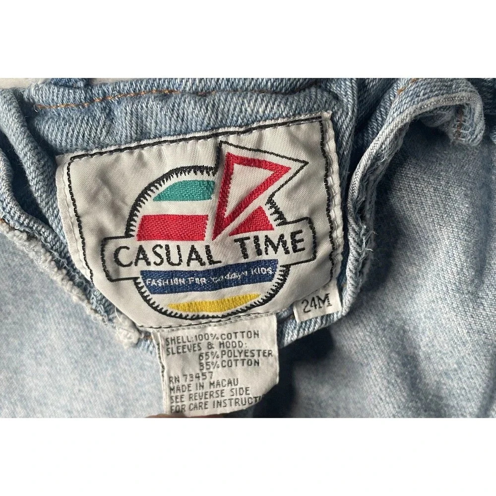 Vintage 90s Kids 24M Denim Jean Jacket Hoodie Toddler Baby Blue Casual Time